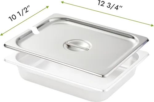 Miniatura 2 de HECMAC Paquete de 6 Tapas de Bandeja de Hotel de Tamaño 1/2 con Muescas, Acero Inoxidable Sólido Resistente para Mesa de Vapor, Tapa de Bandeja
