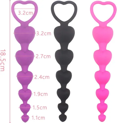 Miniatura 5 de Perlas de corazón Enchufe anal suave Juguetes de ano Bolas grandes de silicona estimulantes del punto G Tapones para los glúteos Sexo para adultos