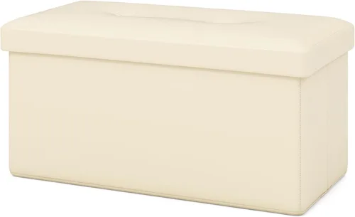 Miniatura 9 de Giantex Banco otomano de almacenamiento, reposapiés otomano plegable de cuero de 30 pulgadas, mesa auxiliar, taburete para pies, asiento acolchado