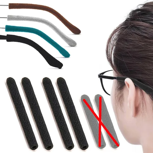 2 pares de agarraderas extendidas para orejas de anteojos, cojín de brazo de algodón de punto suave mejorado para anteojos detrás de la oreja,