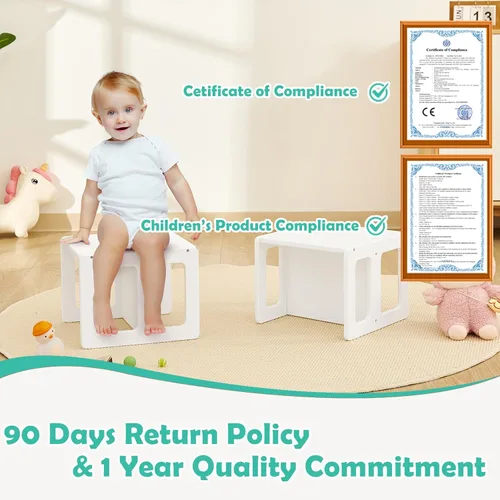 Miniatura 6 de FUNLIO Silla de destete Montessori de altura ajustable para edades de 1 a 3 años, silla de madera maciza de calidad, para comer, leer, jugar, blanco