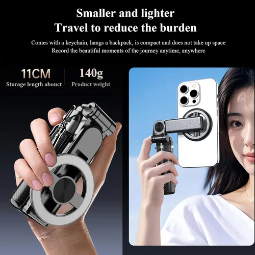 Miniatura 5 de Palo magnético para selfie de bolsillo, palo de selfie magnético 4 en 1 para iPhone con control remoto recargable, soporte de trípode extensible