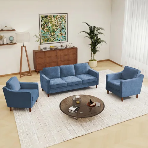 Miniatura 14 de Conjuntos de muebles para sala de estar Kingfun, sofá de 3 plazas y sofá biplaza, juego de sofá de estilo moderno de mediados de siglo, sofá de Piel