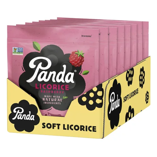 Panda ® Regaliz de frambuesa suave natural | Caramelo de regaliz hecho con colores y sabores naturales | Proyecto verificado sin OMG | Vegano y sin