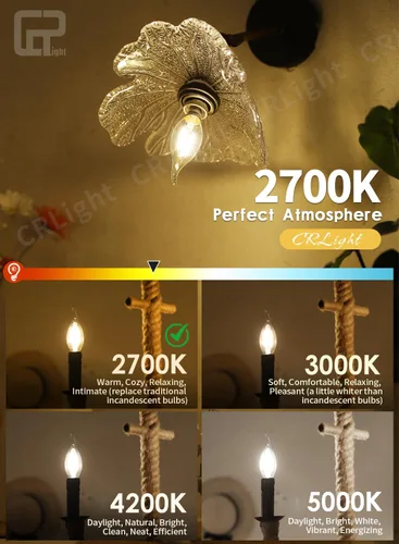 Miniatura 3 de Bombilla LED de candelabro regulable de 2 W, 2700 K, blanco cálido, equivalente a 250 lm 25 W, bombillas de vela de araña E12, punta doblada