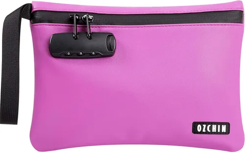 Miniatura 12 de OZCHIN Bolsa a prueba de olores con cerradura de combinación de 10 x 7 pulgadas, bolsa de bloqueo de piel sintética impermeable con cerradura, gran
