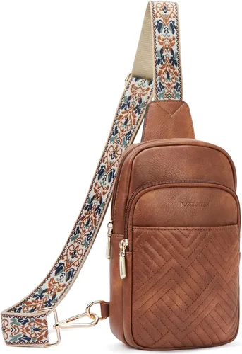 Miniatura 17 de BOSTANTEN Bolso bandolera acolchado, bolsos cruzados para mujer, bolso cruzado de cuero, riñonera con correa de guitarra ajustable