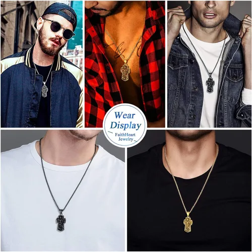 Miniatura 6 de FaithHeart - Collar de San Miguel, dije personalizado de protección del arcángel, para hombres y mujeres, acero inoxidablechapado en oro Medalla