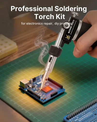 Miniatura 2 de RAVS Kit de Soldador de Butano Inalámbrico, Kit de Soplete de Butano Multifunción de 14 Piezas, Soplete de Soldadura Portátil con Llama Ajustable
