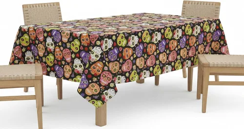 Miniatura 6 de Newbridge Mantel de vinilo con parte trasera de franela para fiesta y fiesta de calavera de azúcar, mantel de vinilo con máscara de esqueleto otomí