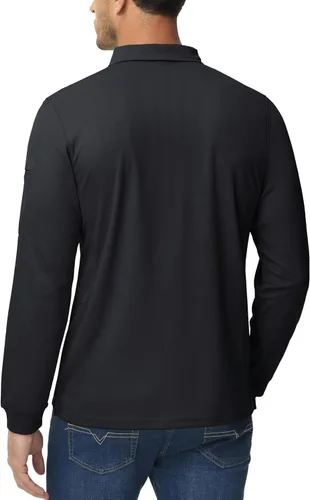 Miniatura 5 de MAGCOMSEN - Camisetas polo para hombre, 3 botones, de secado rápido, manga larga, rendimiento táctico, suéter de piqué para golf
