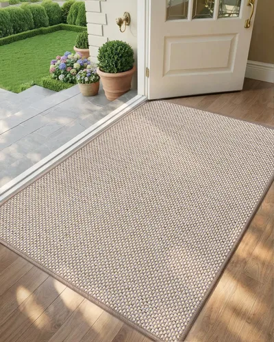 Miniatura 11 de Color&Geometry - Tapete para puerta delantera de 26 x 47 pulgadas, atrapador de suciedad con parte trasera de goma ultra antideslizante, perfil Caqui