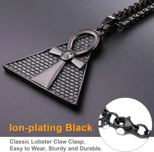 Miniatura 5 de U7 Collar Ankh para hombres y mujeres, acero inoxidable, color negro, joyería egipcia, colgante de cruz Ankh, collares africanos con cadena de 22