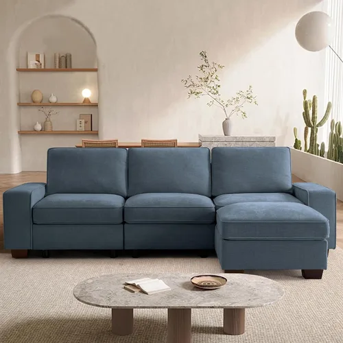 Miniatura 37 de TEKAMON Sofá Modular de 100" con Almacenamiento en los Asientos, Cómodo Sofá de Tela Chenilla de 3 Plazas para Sala de Estar, Oficina, Apartamento