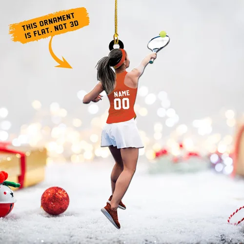 Miniatura 6 de Adorno plano acrílico personalizado para niña, jugador de tenis, regalo para amantes del tenis, jugador de tenis, adorno de Navidad para árbol de Tn1
