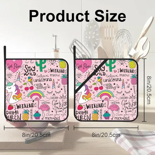 Miniatura 2 de Juego de 2 soportes para ollas de unicornio de flamenco rosa, resistentes al calor y antideslizantes, almohadillas calientes para horno de dibujo