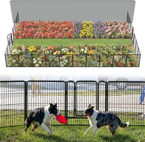 Miniatura 54 de FXW - Valla de jardín metálica y resistente para exteriores, barrera para perros y conejos, fácil instalación, negro, 32 pulgadas de alto x 4.5 pies