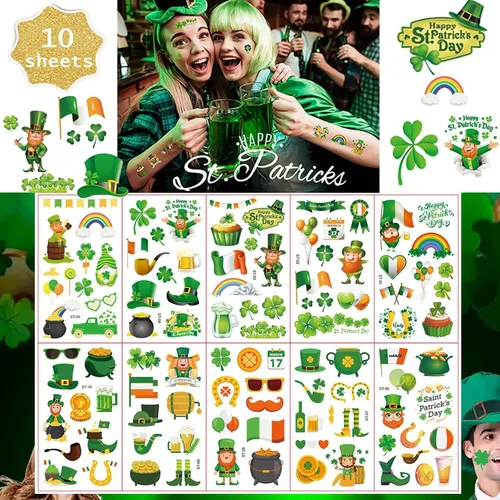 Miniatura 7 de Juego de 156 accesorios para el día de San Patricio, vasos de trébol de 6.8 pulgadas, collares de cuentas de 34 pulgadas, pulseras de goma, monedas
