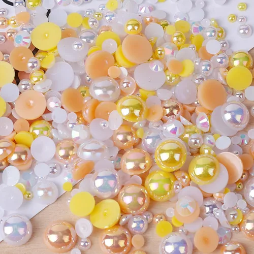 Miniatura 6 de Perlas planas y diamantes de imitación de 2.12 oz, 2200 unidades de diamantes de imitación de resina de color AB de tamaño mixto de 3 a 0.394 in