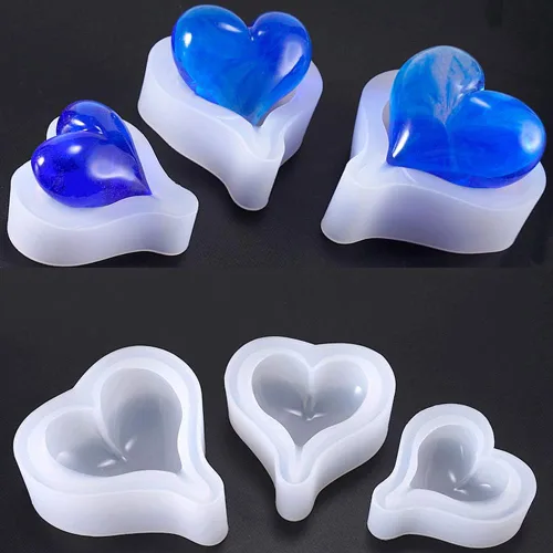 Miniatura 2 de Molde epoxi con forma de corazón profundo de 6 estilos, molde de silicona de tamaño de más de 1 pulgada, cuentas en forma de corazón de amor