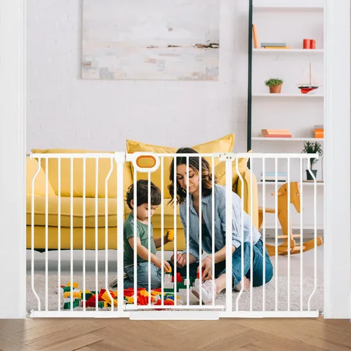 Miniatura 7 de Puerta extra ancha para bebés con puerta montada a presión de 62.2 a 66.9 pulgadas, puertas de seguridad para perros, puertas de seguridad