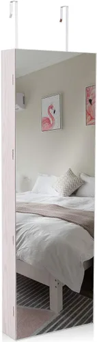 Miniatura 8 de Giantex Armario de joyería montado en la pared armario de joyería con cerradura con pantalla completa espejo más grande y ancho de 16 pulgadas caja