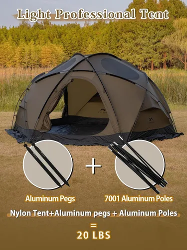 Miniatura 2 de TOMOUNT Tienda caliente de cúpula con estufa Jack 4 Persona Backpacking Carpa para 4 estaciones impermeable Glamping senderismo Marrón coyote
