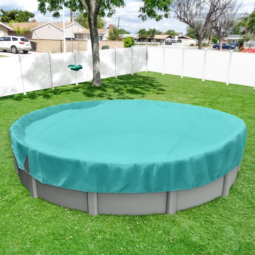 Miniatura 14 de Windscreen4less Cubierta de seguridad redonda de invierno para piscina de 14 pies con cable de alambre a lo largo de los bordes, cabrestante