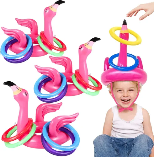 Camlinbo 15 juguetes inflables de flamenco para piscina, juego de piscina, flamencos Luau, decoración de fiesta, juguetes hawaianos de playa,