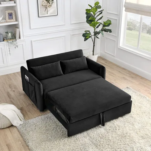 Miniatura 2 de Holaki Sofá cama extraíble de terciopelo moderno de 55 pulgadas, sofá biplaza, diván, diseño 2 en 1, sofá cama convertible de terciopelo