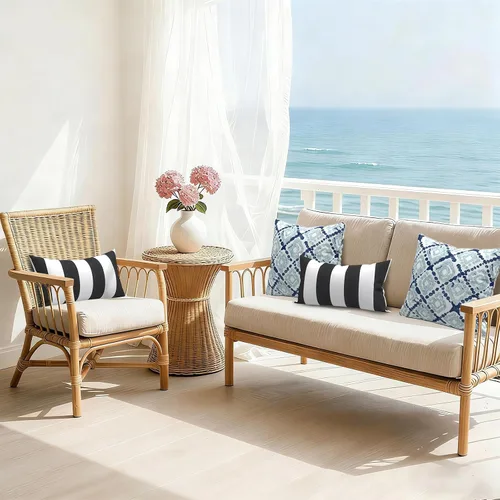 Miniatura 512 de Juego de 2 almohadas para exteriores de 16 x 16 pulgadas, repelentes al agua con interiores, para muebles de patio, hogar, jardín, geometría bohemia