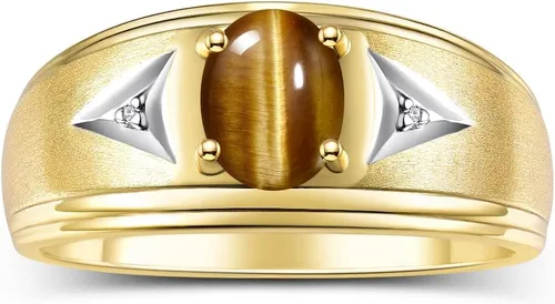 Rylos Anillos para hombre, diseño clásico, anillo ovalado de piedras preciosas y diamantes brillantes de 0.315 x 0.236 in. Anillos de piedra natal