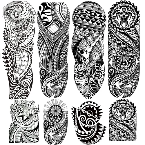 Tótem - Calcomanías de tatuaje temporales, 4 hojas grandes de brazo completo tribal de manga tótem y 4 hojas de tatuajes maoríes falsos de medio