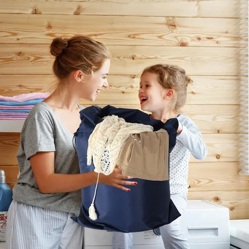 Miniatura 8 de Woanger Paquete de 12 bolsas de lavandería extragrandes de 28 x 45 pulgadas, lavables a granel, bolsa de lavandería de viaje con cierre de cordón