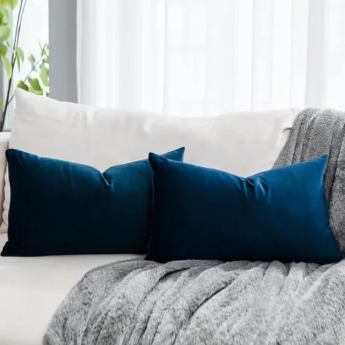 Miniatura 56 de Juego de 2 fundas de almohada decorativas de terciopelo de 14 x 14 pulgadas con cremallera, fundas de cojín cuadradas suaves y lisas de lujo