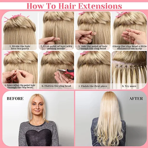 Miniatura 7 de Kit de herramientas de extensión de cabello de 16 piezas, alicates para quitar 2500 anillos de micro silicona, gancho para tirar de cuentas, aguja