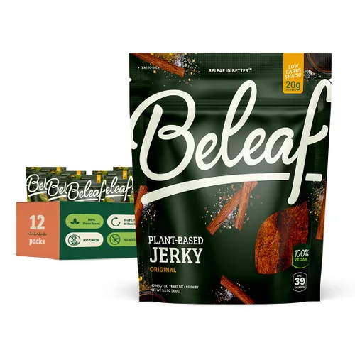 Miniatura 9 de Beleaf Jerky a base de plantas de jalapeño: aperitivo alto en proteínas, cecina vegana saludable y sabrosa para energía sobre la marcha, sabrosa