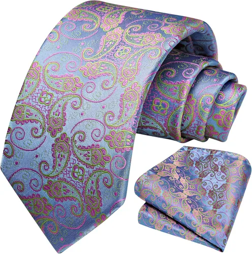 Miniatura 85 de HISDERN Corbatas para hombre, corbata de cachemira y bolsillo cuadrado tejido clásico floral para hombre, corbata de fiesta de boda
