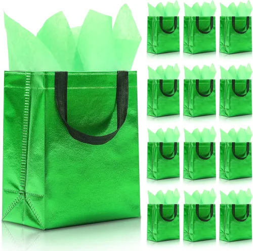 Miniatura 21 de KeerxunBag 12 piezas de bolsas de regalo reutilizables (incluye papel de seda) Bolsa de regalo con asa para cumpleaños, fiestas, días festivos