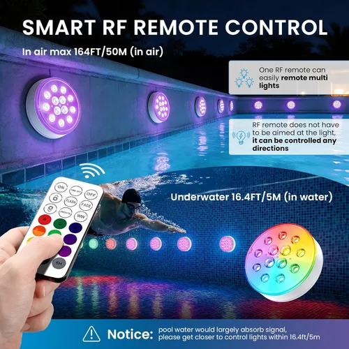 Miniatura 3 de LOFTEK Luces LED sumergibles con control remoto, 13 luces LED recargables para piscina enterrada sobre el suelo, IP68 impermeable 16