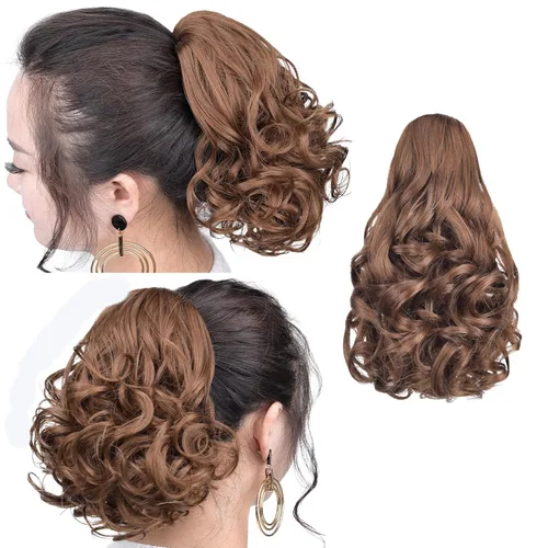 Miniatura 35 de SYXLCYGG Auburn Clip Cola de caballo Clip Cola de caballo Extensión de cola de caballo ondulado 10 pulgadas 3.5 oz pelo sintético falso pieza