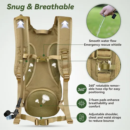 Miniatura 5 de MARCHWAY Mochila táctica de hidratación Molle con bolsa de agua de TPU de 3 litros, mochila militar para ciclismo, senderismo, correr, escalada