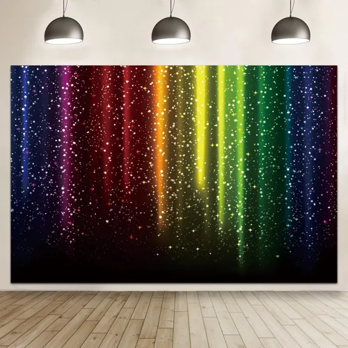 Miniatura 2 de Let's Glow - Telón de fondo de fiesta para fotografía, colorido arco iris con purpurina, fondo de neón salpicado, 10 x 8 pies, decoración de fiesta