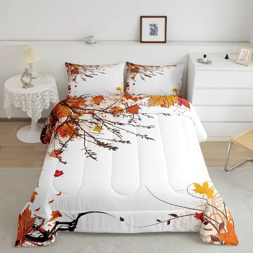 Miniatura 9 de Erosebridal Edredón de Halloween, edredón de otoño con hojas de plumón para dormitorio, decoración de sala de estar, farol de calabaza, juego