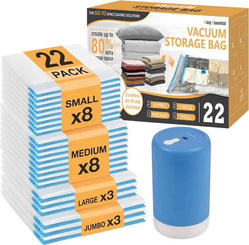 Miniatura 9 de Paquete de 30 bolsas de almacenamiento al vacío con bomba eléctrica inalámbrica recargable, bolsas de ahorro de espacio con sellado al vacío