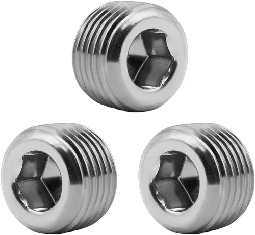 Miniatura 8 de Tapón de tubería NPT de 1 pulgada, rosca macho de acero inoxidable, cabeza hexagonal interna avellanada (paquete de 2)