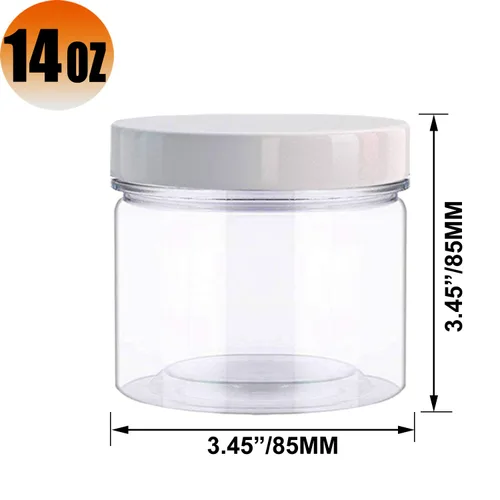 Miniatura 2 de Tarros de plástico vacíos de boca ancha transparentes de 14 onzas con tapas y etiquetas, recipientes de PET ideales para crema, cosméticos, tarros