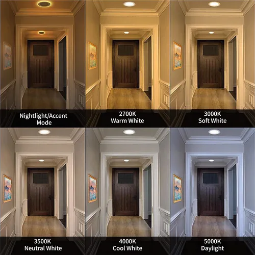 Miniatura 7 de Meconard Paquete de 6 luces LED empotrables de 4" de 5 CCT con luz nocturna, 2700K/3000K/3500K/4000K/5000K seleccionables, luces LED empotrables
