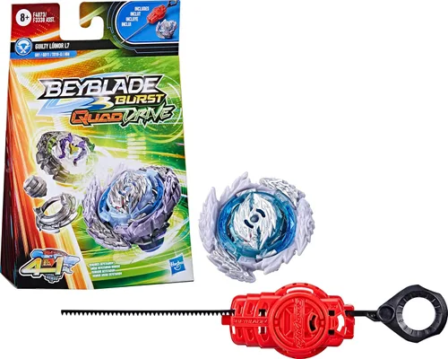 Beyblade Burst QuadDrive Guilty Lúinor L7 Peonza Giratoria Paquete de Inicio – Juego de Batalla Tipo Ataque/Defensa con Lanzador, Juguete para Niños