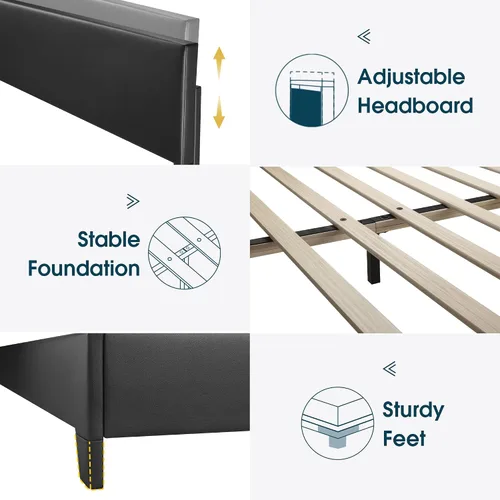 Miniatura 4 de WEEWAY Base de cama de plataforma tapizada completa con cabecero ajustable y listones de madera fuertes, base de colchón resistente, no necesita